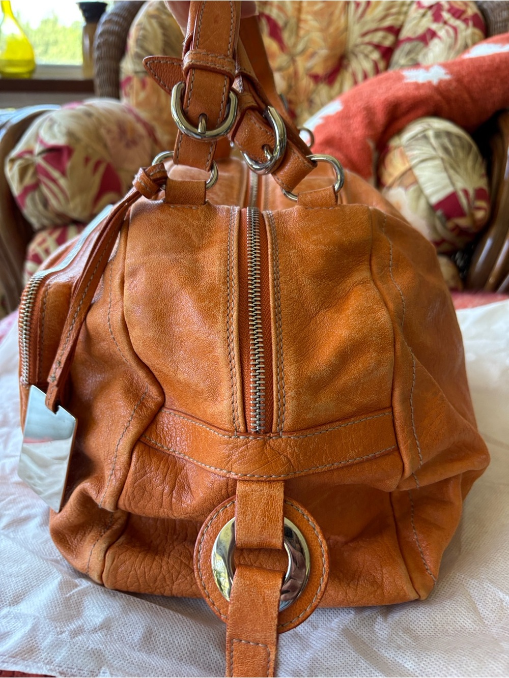 Vintage Furla Orange Leather Satchel Bag - Picture 3 of 8